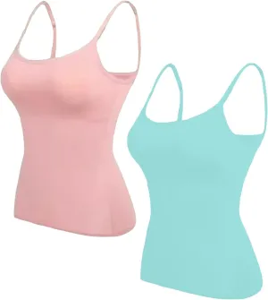 Womens Tank Tops With Built In Bras,Plus Size Camisole Tank Tops Solid Color Basic Shelf Bra Tank Tops for Women