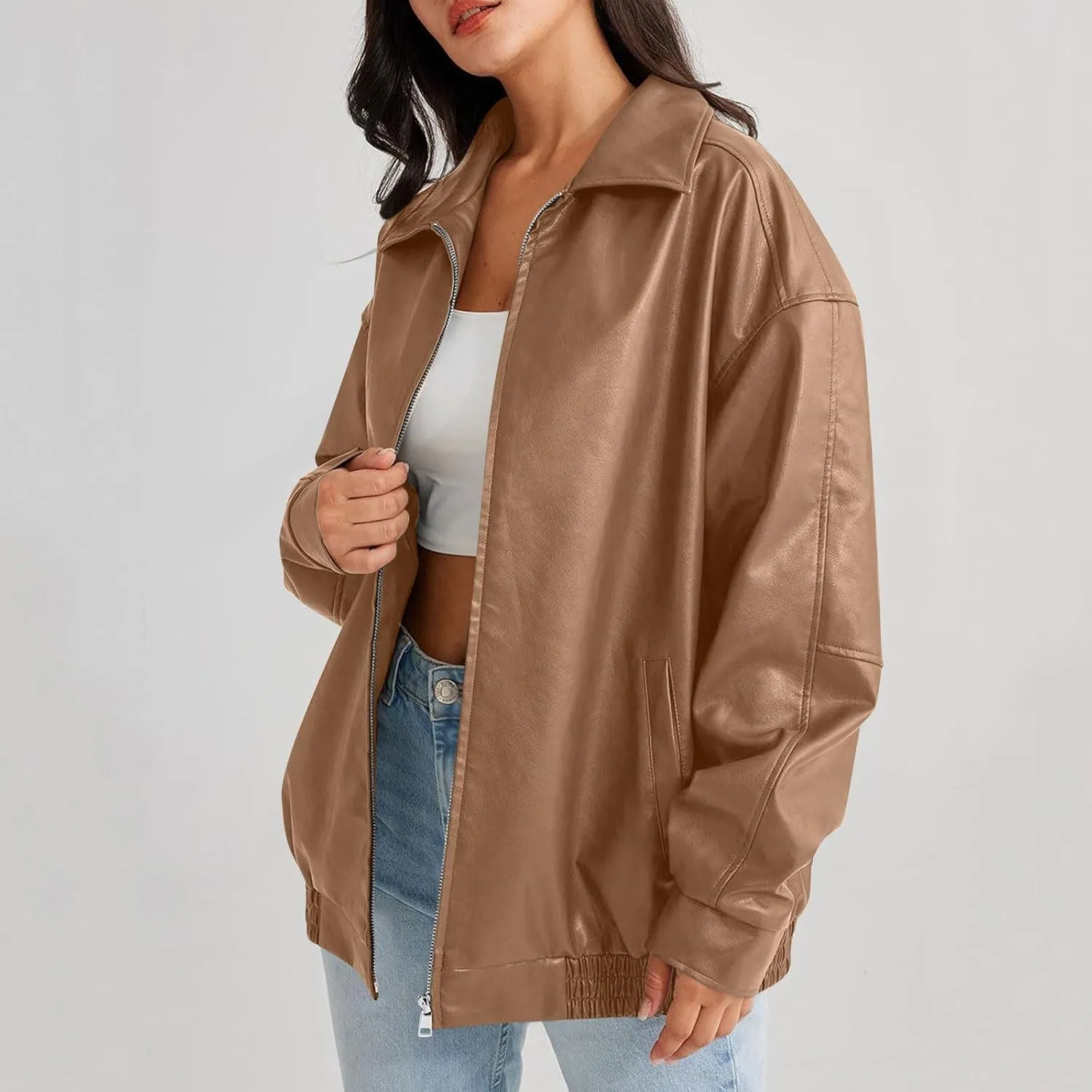 Womens Trendy Oversized Leather Jackets Faux Suede 2024 Fall Fashion Motorcycle Biker Coats Winter Cool Outfits Clothes