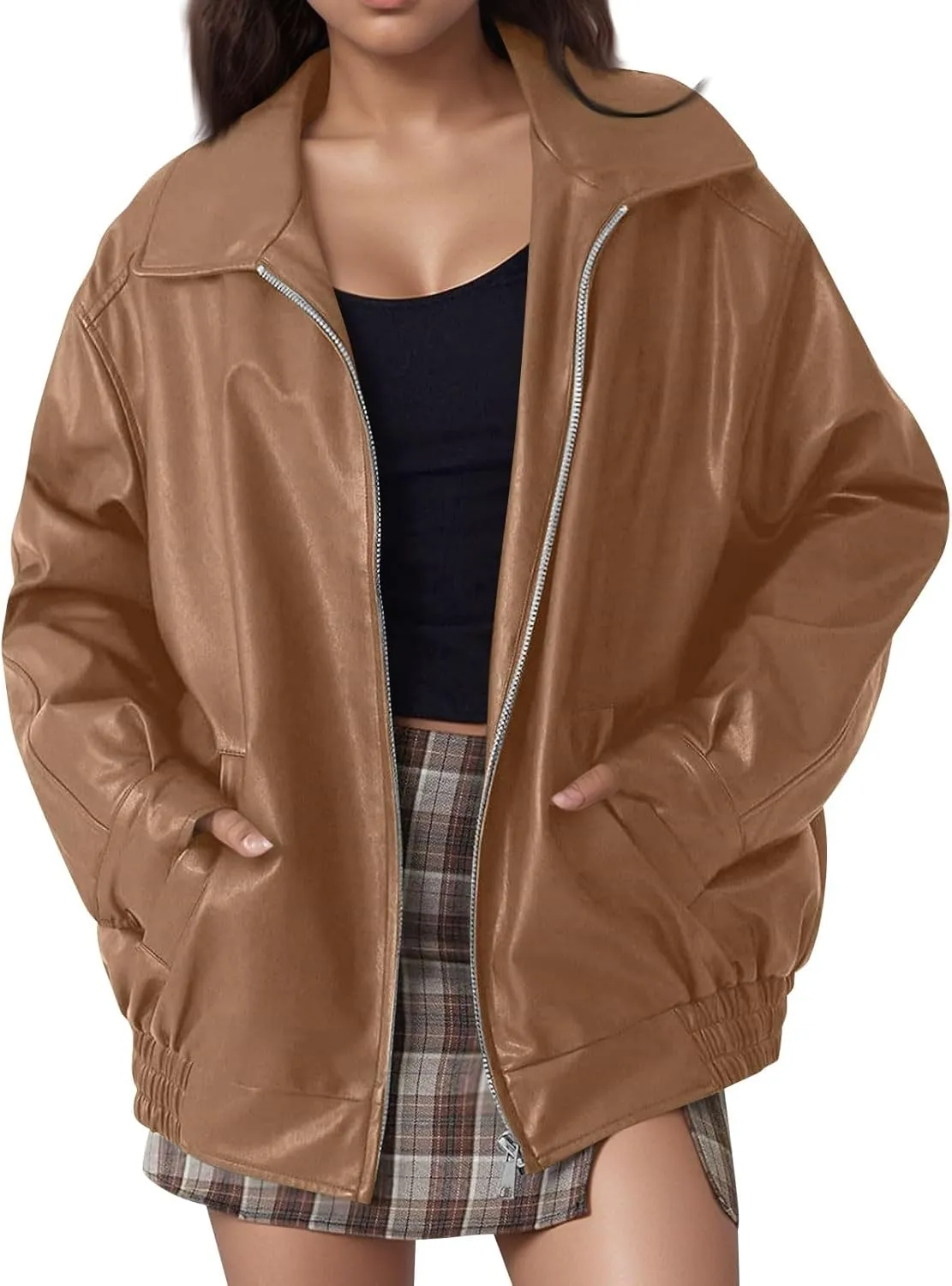 Womens Trendy Oversized Leather Jackets Faux Suede 2024 Fall Fashion Motorcycle Biker Coats Winter Cool Outfits Clothes