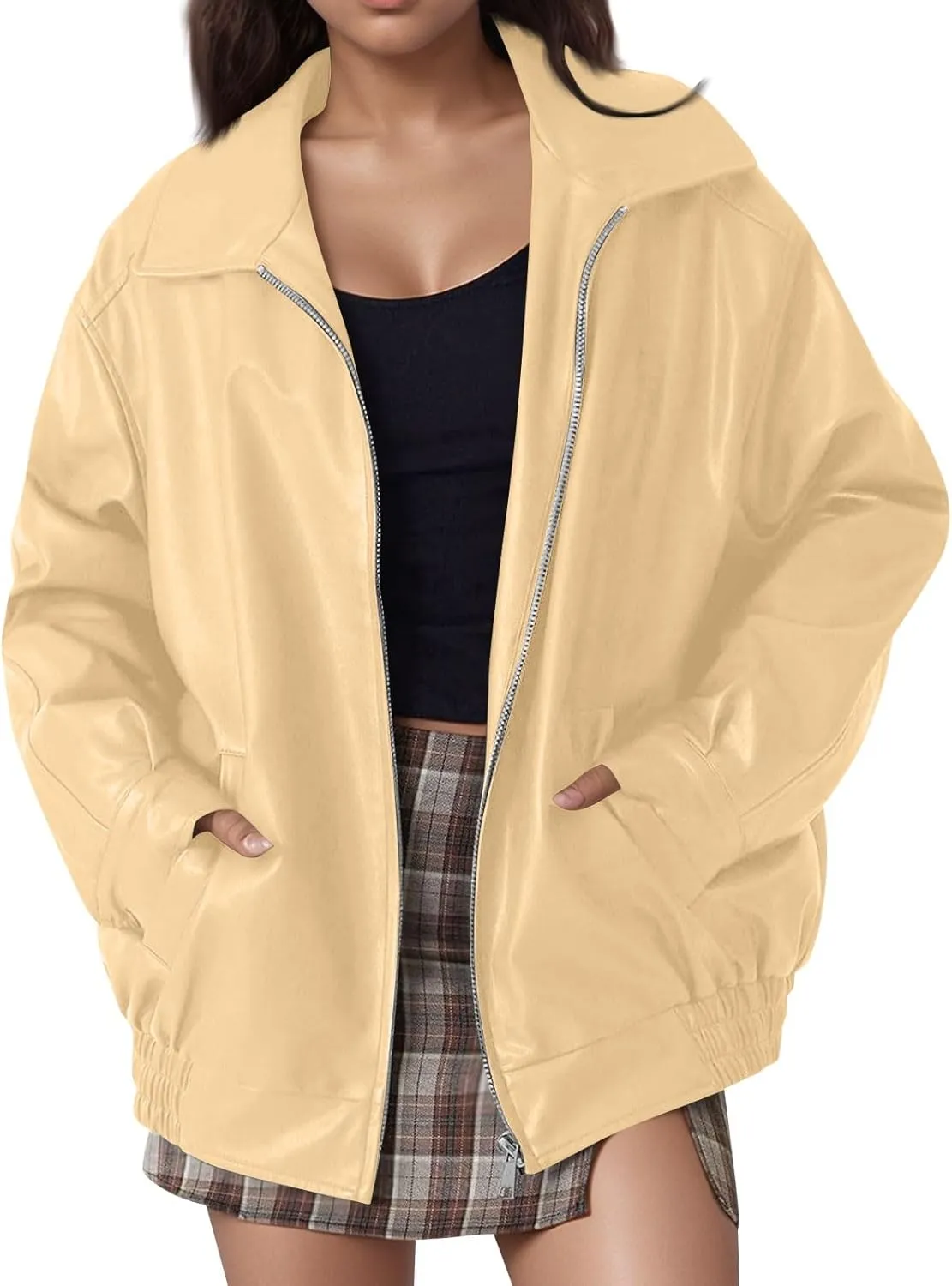 Womens Trendy Oversized Leather Jackets Faux Suede 2024 Fall Fashion Motorcycle Biker Coats Winter Cool Outfits Clothes