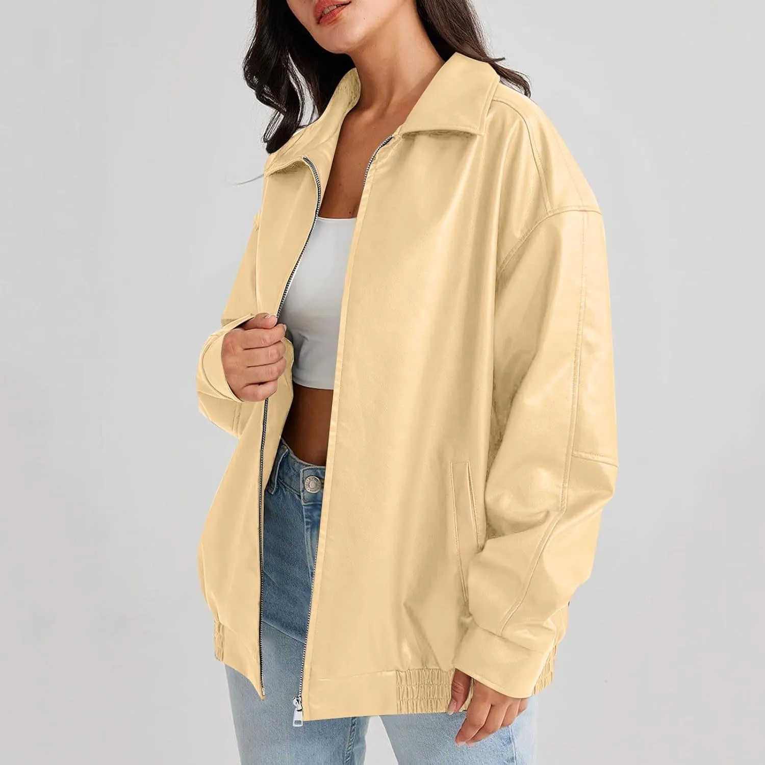 Womens Trendy Oversized Leather Jackets Faux Suede 2024 Fall Fashion Motorcycle Biker Coats Winter Cool Outfits Clothes