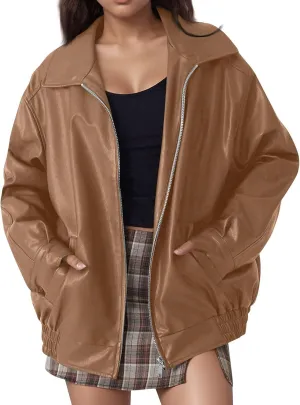 Womens Trendy Oversized Leather Jackets Faux Suede 2024 Fall Fashion Motorcycle Biker Coats Winter Cool Outfits Clothes