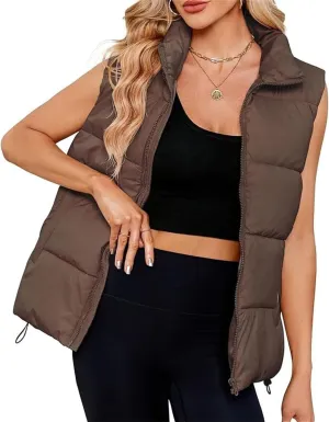 Women's Winter Sleeveless Padded Jacket Medium Long Standing Collar Warm Cotton Vest Thicken Waistcoat