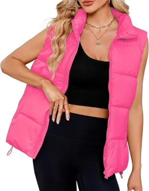 Women's Winter Sleeveless Padded Jacket Medium Long Standing Collar Warm Cotton Vest Thicken Waistcoat