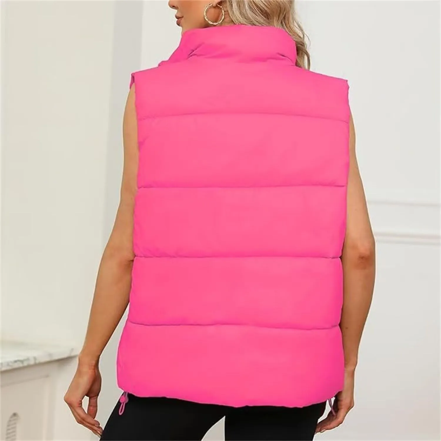 Women's Winter Sleeveless Padded Jacket Medium Long Standing Collar Warm Cotton Vest Thicken Waistcoat