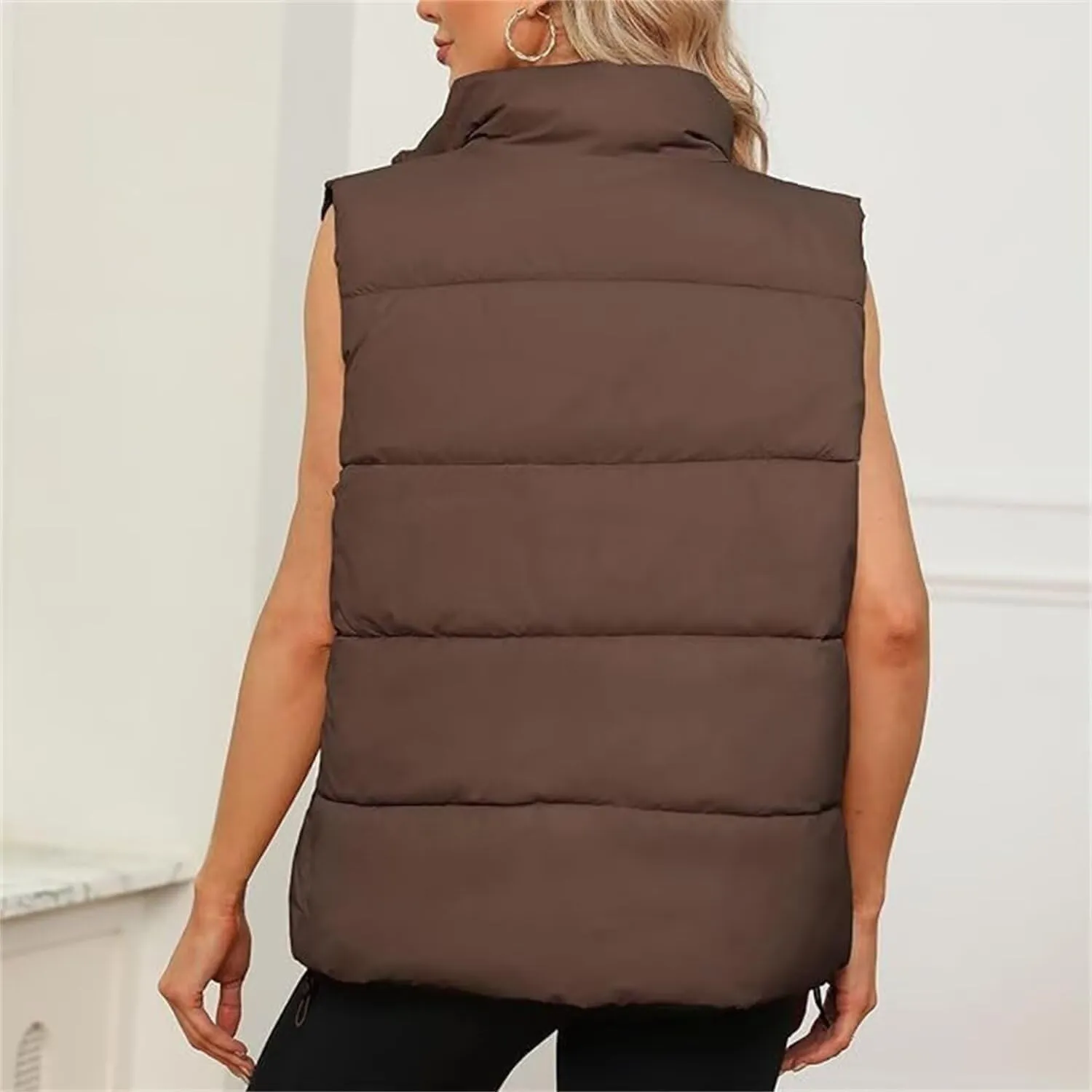 Women's Winter Sleeveless Padded Jacket Medium Long Standing Collar Warm Cotton Vest Thicken Waistcoat