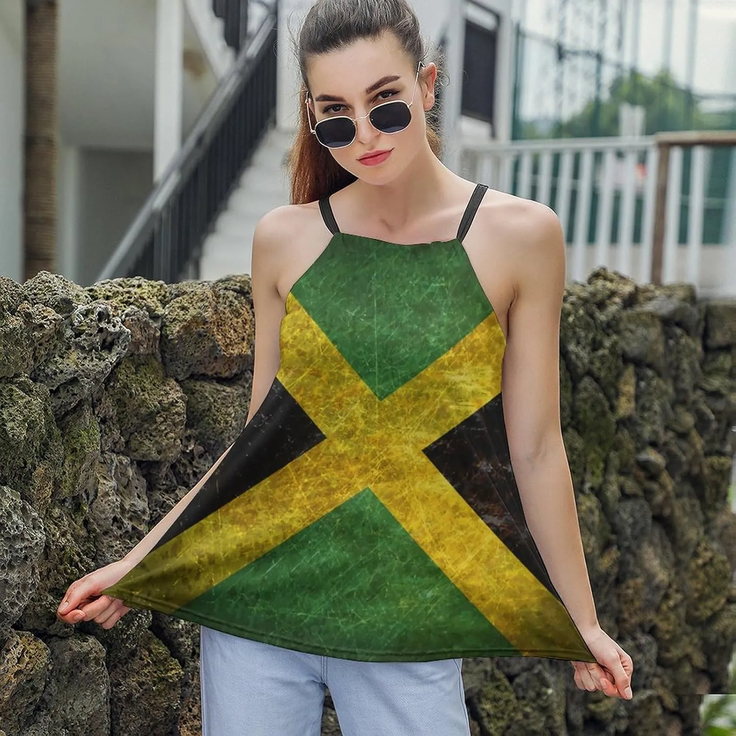 Workout Tops for Women British Flag Racerback Basic Tank Summer Lace-up Unique Camisole Round Neck