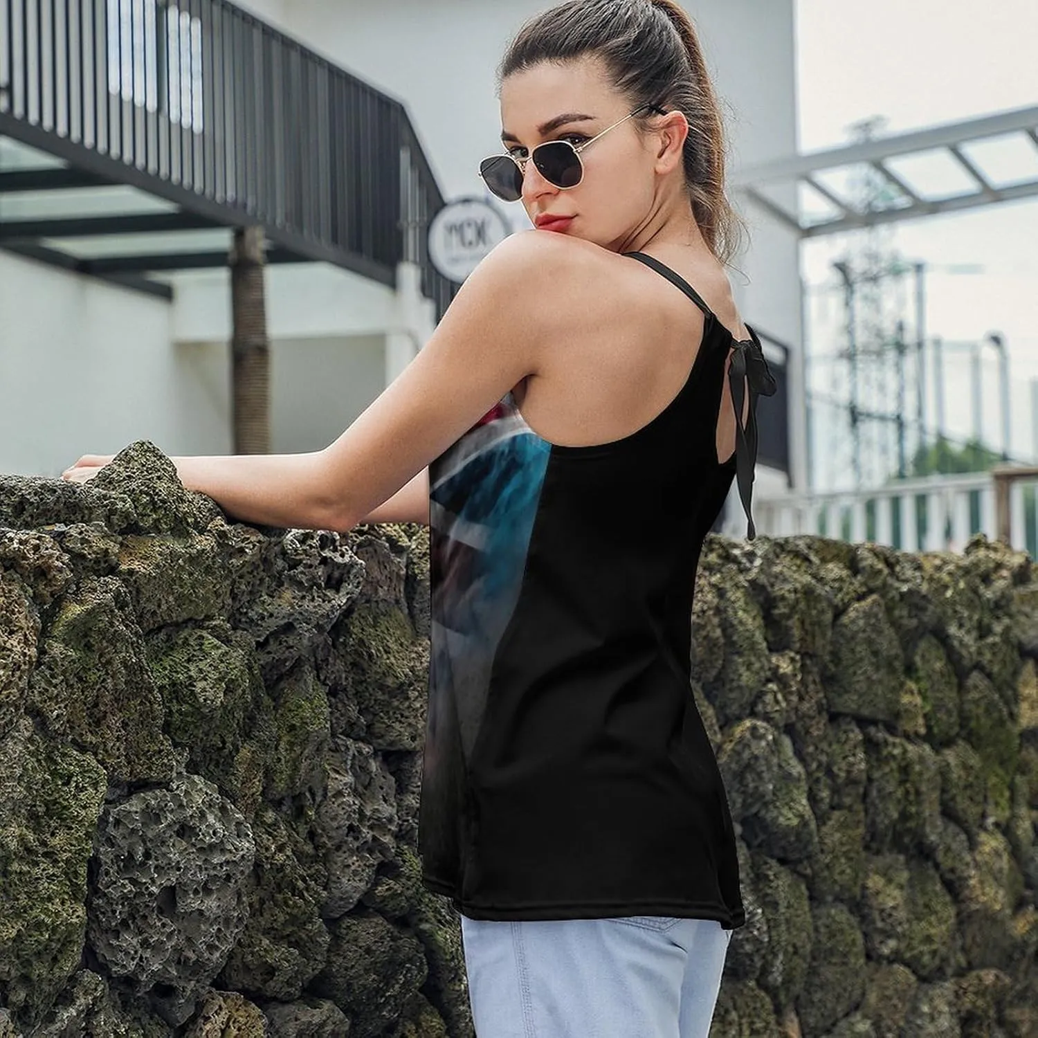 Workout Tops for Women British Flag Racerback Basic Tank Summer Lace-up Unique Camisole Round Neck