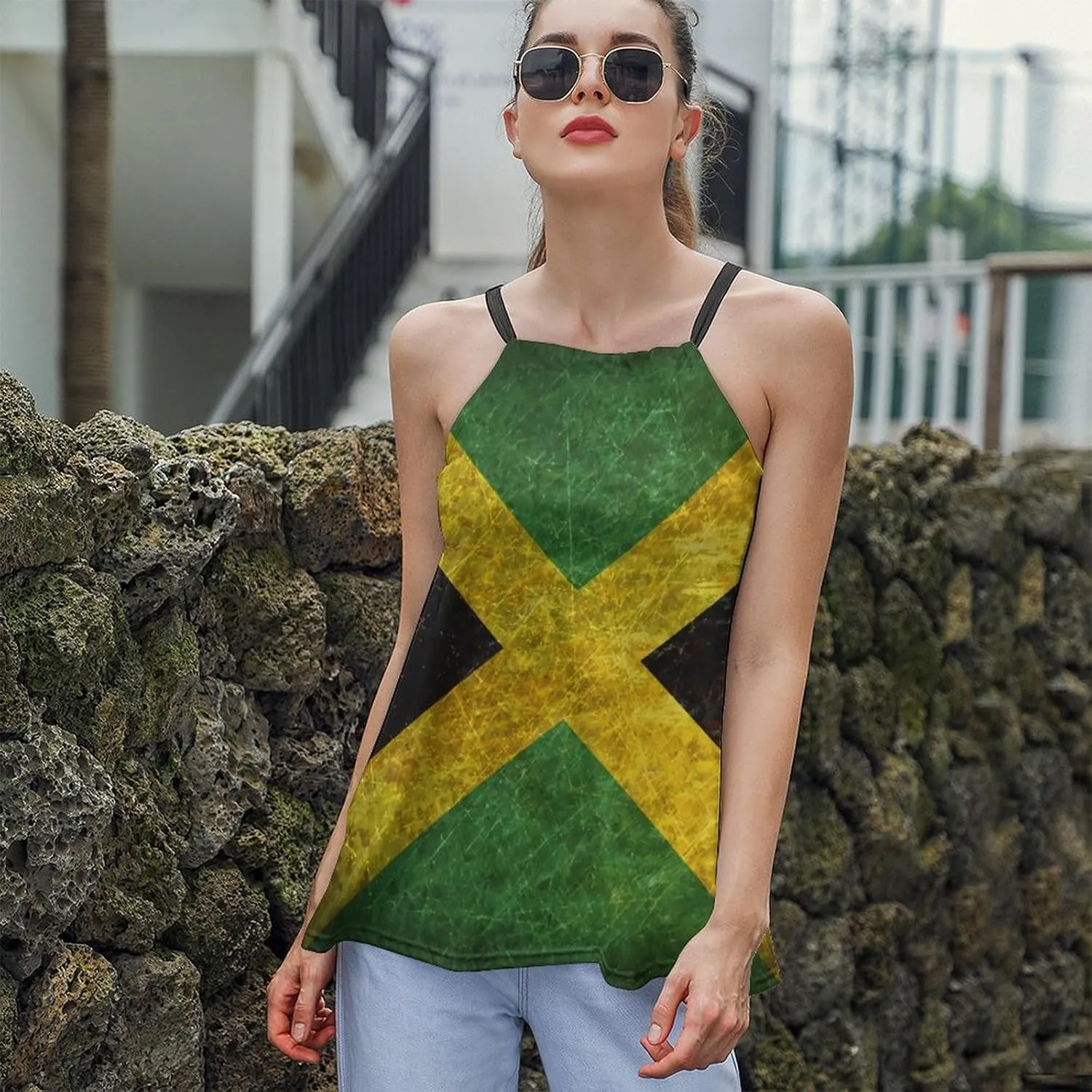 Workout Tops for Women British Flag Racerback Basic Tank Summer Lace-up Unique Camisole Round Neck