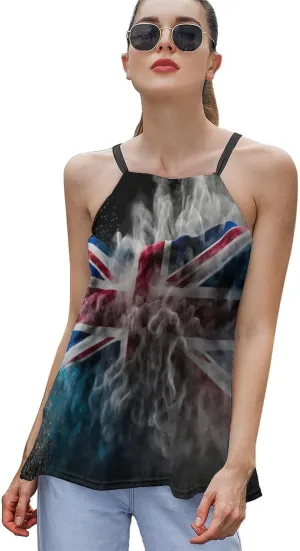 Workout Tops for Women British Flag Racerback Basic Tank Summer Lace-up Unique Camisole Round Neck