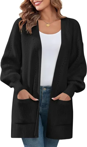 ZAFUL Women's 2024 Fall Knit Cardigans Long Sleeve Open Front Oversized Cardigan Sweaters Jackets with Pockets